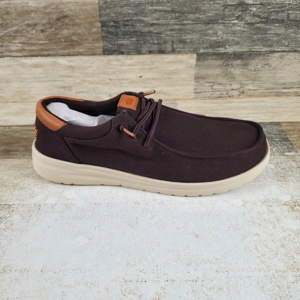 Hey Dude Paul Canvas Mens Loafers Shoes 9 Mole Brown Wood Ash Slip On Round Toe
